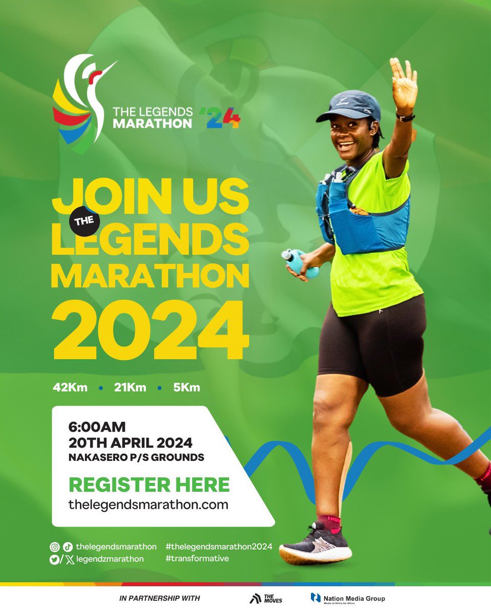 Be ready #TheLegendsMarathon2024 
is tomorrow at 6am 

Venue ; Nakasero p/s ground 

Tell a friend to tell a friend 
Let’s get fit 💪💪

#transformative