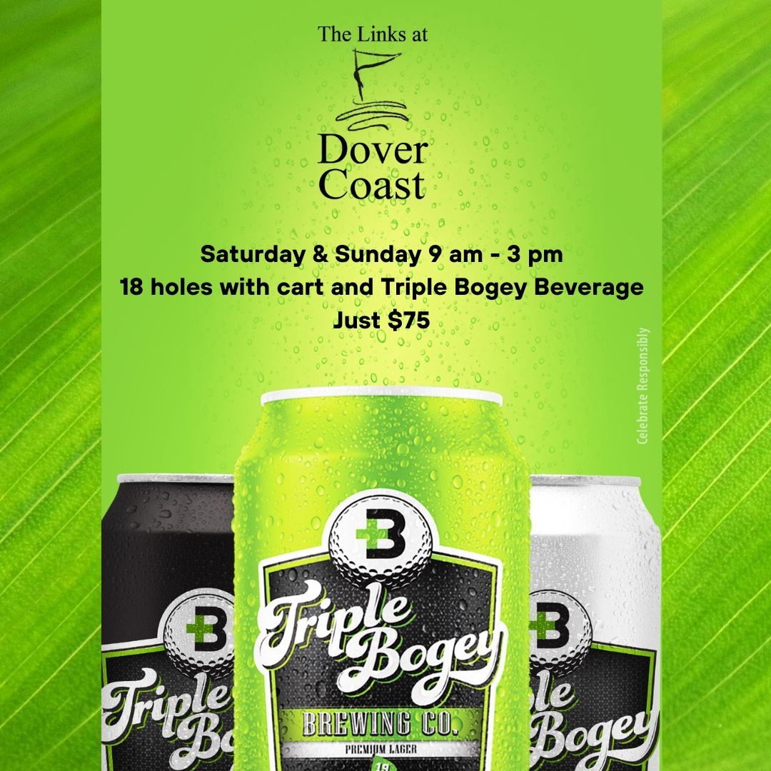 #linksatdovercoast exclusive weekend promo.  Golf, Cart, Beverage, now that is #linksvalue.  Best course in the region, make your weekend count.  #golflocal #golflinks #triplebogey buff.ly/3IVtZoN