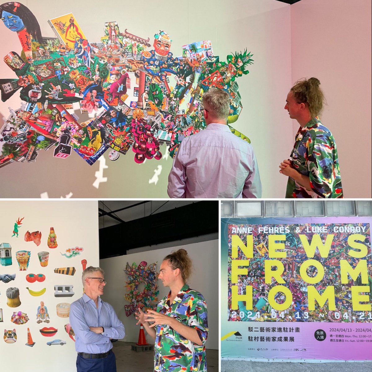 AusOfficeTPE's tweet photo. Great to meet Aussie creative Luke Conroy at his ‘News From Home’ exhibition in #Pier2, Kaohsiung. His art tells the story of contemporary #Taiwan in all its diversity and multiculturalism. Learn more about Luke’s work here: https://t.co/SmeYqNBuBd 🫰 https://t.co/kPym5lZY9r