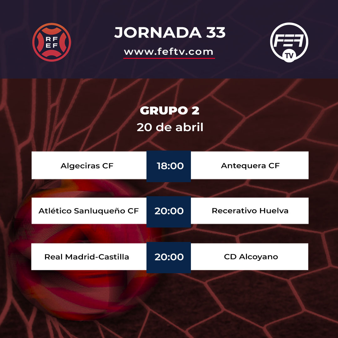 ⚽ @Primera_RFEF ⚽⁣⁣⁣⁣⁣⁣⁣ Jornada 33⁣ 🗓️ 20 de abril.⁣⁣ 𝗡𝗼 𝘁𝗲 𝗽𝗶𝗲𝗿𝗱𝗮𝘀 𝗻𝗶𝗻𝗴𝘂́𝗻 𝗽𝗮𝗿𝘁𝗶𝗱𝗼.⁣⁣⁣⁣⁣⁣⁣ 📺 En directo y a la carta por FEF TV.⁣⁣⁣⁣⁣⁣⁣ ✍️ Suscríbete feftv.com/es/plans #primerafederacion #primerarfef #feftv⁣⁣⁣