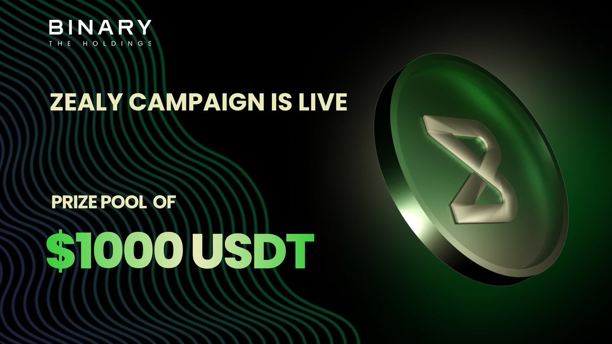 WIN FROM A PRIZE POOL OF $1000 USDT!

🏆 10 Winners will be selected winning $100 USDT each. Participate Now! 

📅 Join our Zealy from April 19th to April 26th. 

Don't miss out! Complete quests now to claim your share of the prize pool ➡️zealy.io/cw/thebinaryho…

 #Zealy