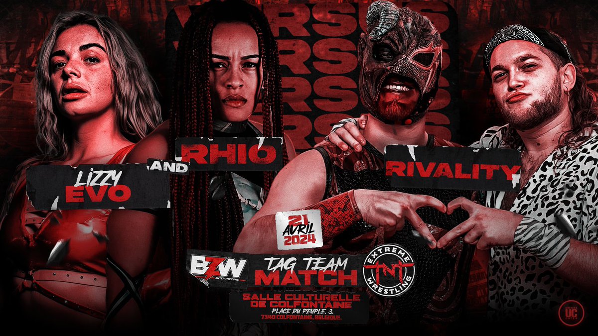 ▪️BZW❌TNT▪️
Malheureusement, Emersyn Jayne ne pourra pas être présente.
En conséquence, Lizzy Evo quittera le Fatal4-Way et rejoindra Rhio dans le match par équipe‼️

Un remplaçant hype est prévue pour le Fatal4-Way, mais nous vous laissons la surprise❕
bangerzonewrestling.com/bzwtnt