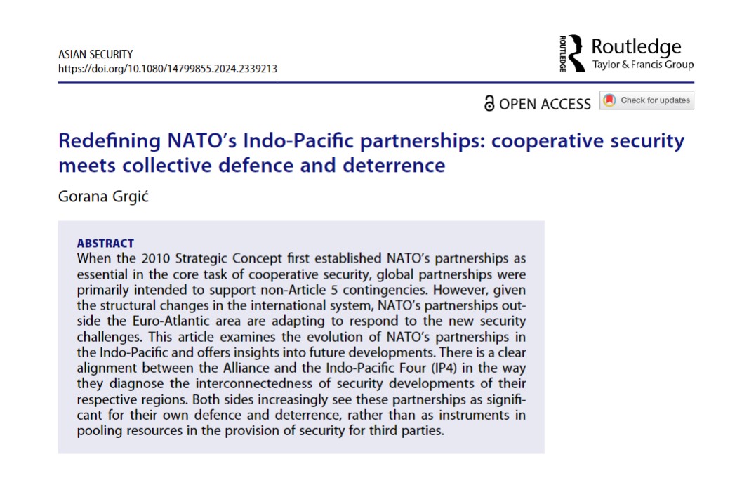 📣 Discover the newly released publication from @GoranaGrgic, CSS Senior Researcher with the Swiss and Euro-Atlantic Security team. ➡️ Click the link to read it now: ow.ly/SgTW50Rj2xG #NATO #NATOpartnerships #CooperativeSecurity (Picture: Tandfonline)