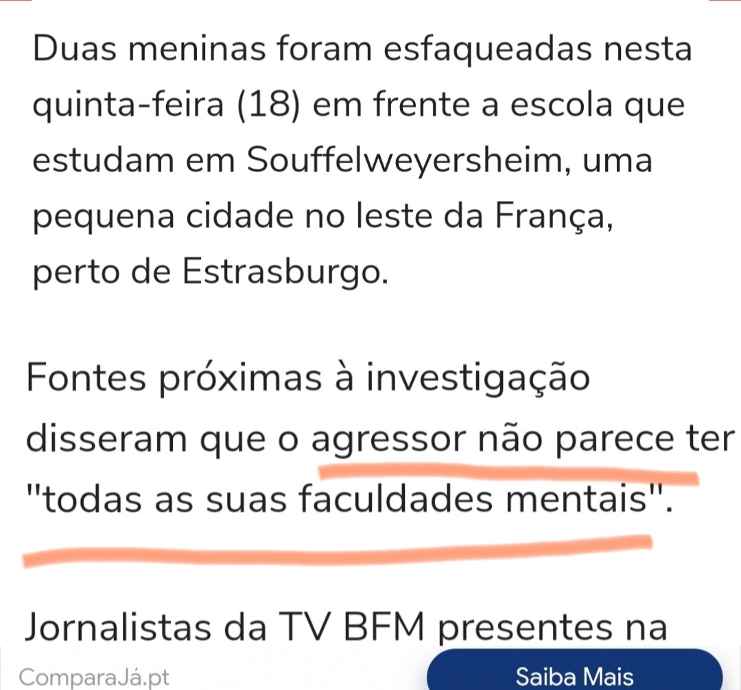 Mais um caso de esfaqueamentos E novamente o típico 'sofre de perturbações mentais'