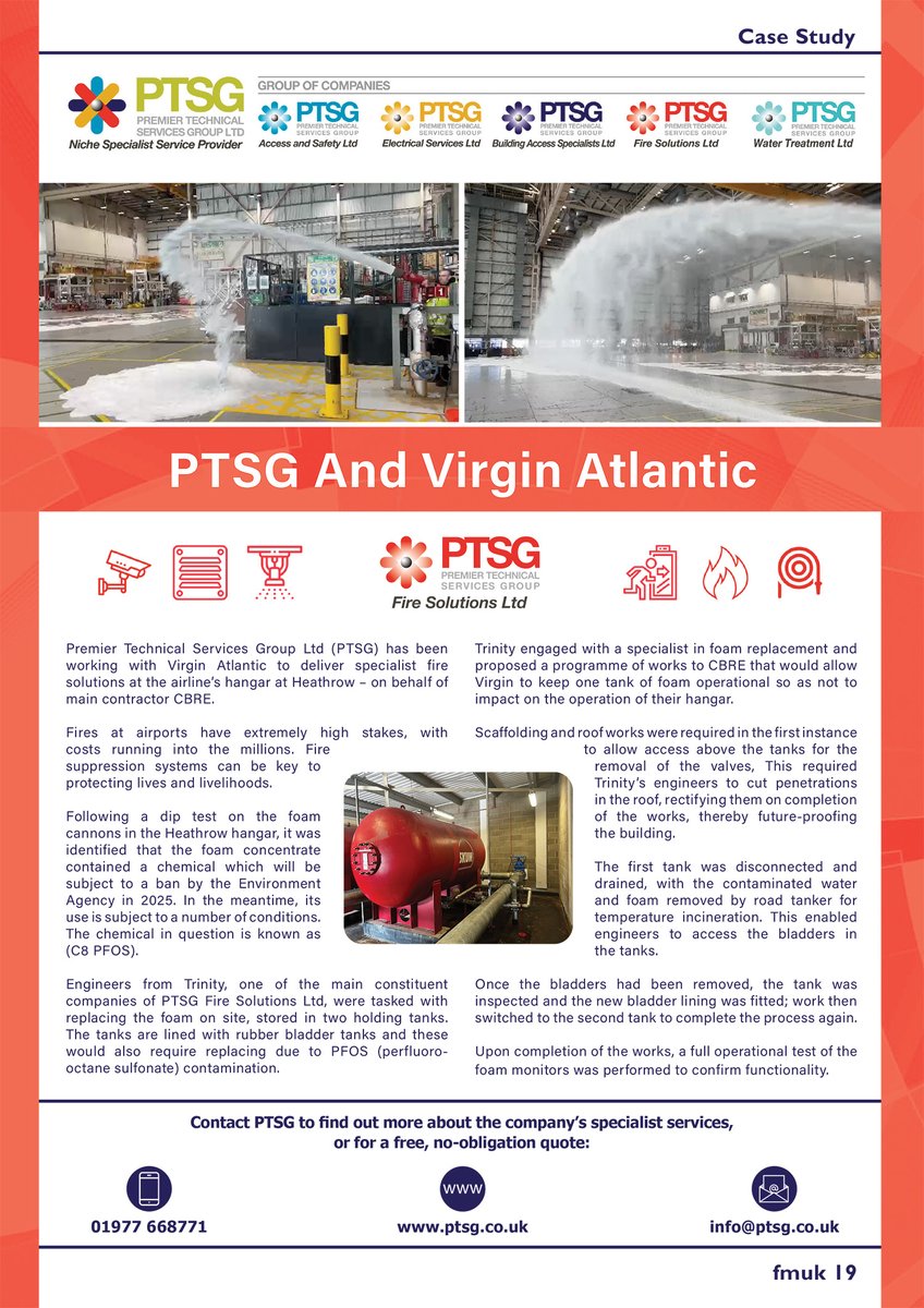 FMUKmagazine1's tweet image. Latest Issue 📰: Premier Technical Services Group Ltd (PTSG) has been working with @VirginAtlantic to deliver specialist #FireSolutions at the airline’s hangar at Heathrow.

➡️fmuk-online.co.uk/features/5371-…
@PTSG_LTD
#facman #FacilitiesManagement #fire #safety #FireSuppression