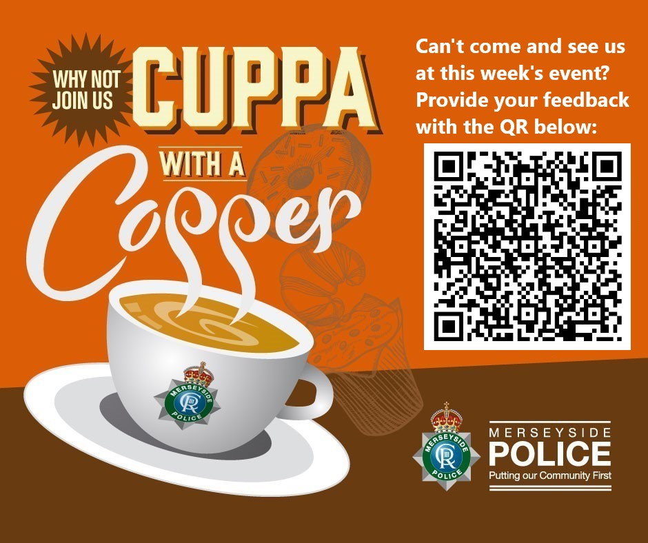 CUPPA WITH A COPPER | A reminder that Officers will be available for an informal chat, and a cuppa, at: 📍 Ford Lane Shops, Ford Lane, Litherland 🗓️ TODAY, 19/04/24 ⏰ Between 10am and 12pm You can also give your feedback at the link below: orlo.uk/Cuppa1904_Yfpm6 #MySefton