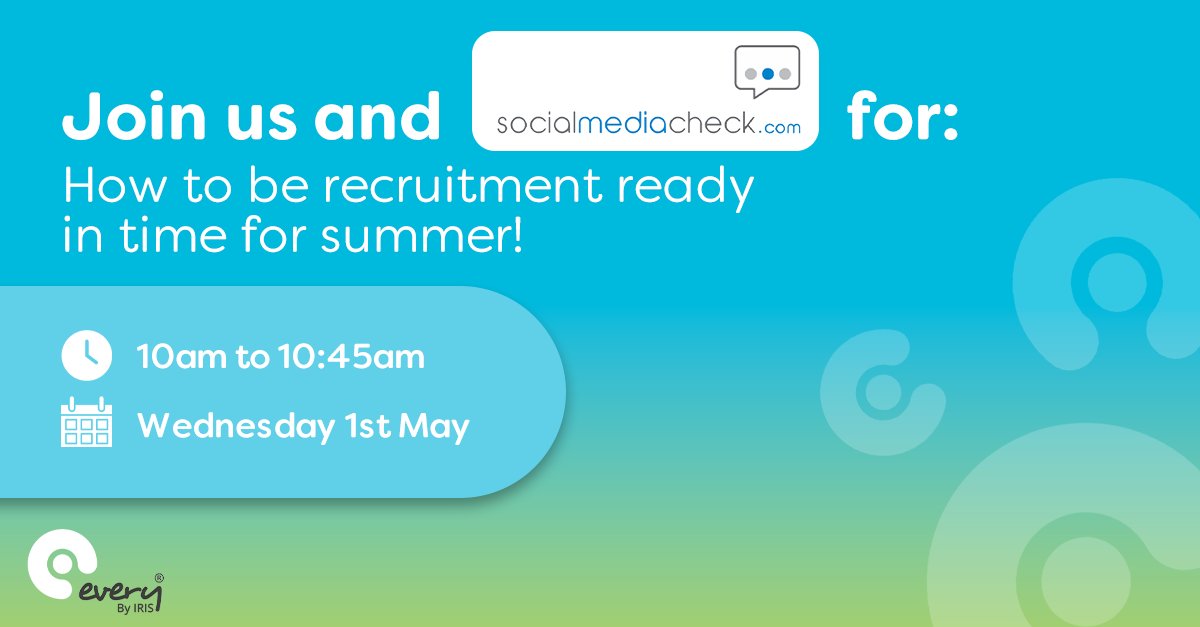 weareevery's tweet image. The #SummerHolidays are close, so you’ll soon be considering the best #Recruitment strategies to fill impending vacancies. ☀️

Join Alex from #EveryHR &amp;amp; Nic from #SocialMediaCheck By @IRISEducation_ for a #Webinar that’ll help you prep! 🙌 

Register: loom.ly/RkPLdIc