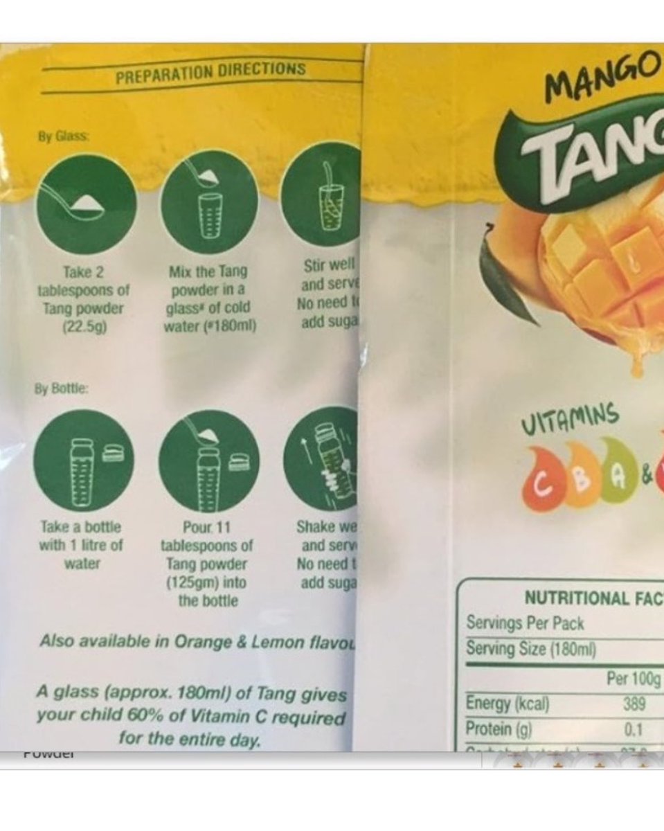 @NCPCR_ @fssaiindia @jagograhakjago @consumer_guild @MDLZ ‘s Tang claims to be Kids drink break! Another case of pushing unnecessary sugar to our children. It has 92.9 grams sugar/100 ml and suggests 22.5 grams per serving i.e 20.7 gram of sugar in 180ml glass gulped in one go!