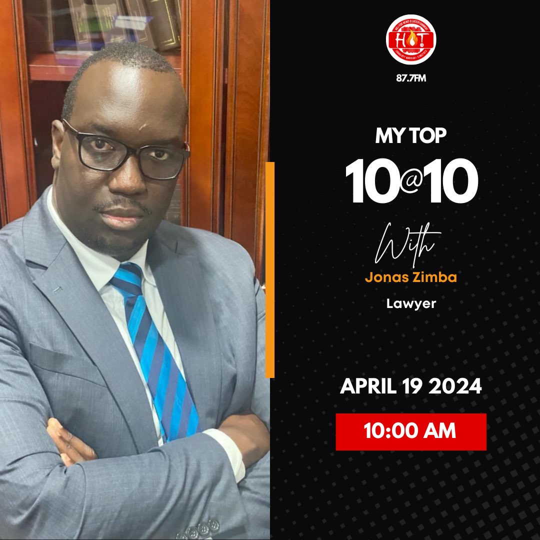 LIVE NOW Renowned Lawyer, Jonas Zimba joins @Honey_Zambia at 10Hrs for #MyTop10At10. Tune in! 87.7 FM DSTv Channel 912 GOTv Channel 301 Listen on your phone 👉 tun.in/seRmR