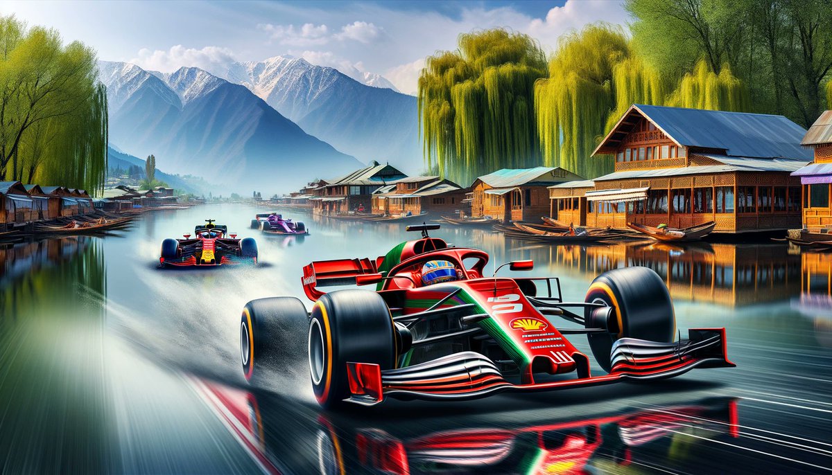 Thrilling race along #DalLake! 🚤

💨 Formula 4 meets stunning scenery in #Kashmir!

 Can't get enough of this adrenaline rush! 
#F1 #AIArtCommuity #AIArtwork #Srinagar #vss365 #PAKvsNZ #Isfahan #deprem #ElectionCommission #Elections2024