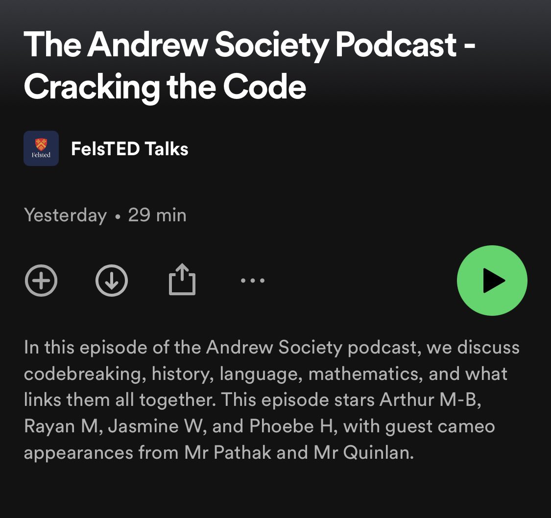 Episode 2 now live on Spotify/Apple! Tune in to hear us discussing languages, history, mathematics, and how they link together. Starring Arthur M-B, Rayan M, Jasmine W, and Phoebe H, with special guest appearances from @felstedhistory and @ClassicsFelsted #FelstedInspires