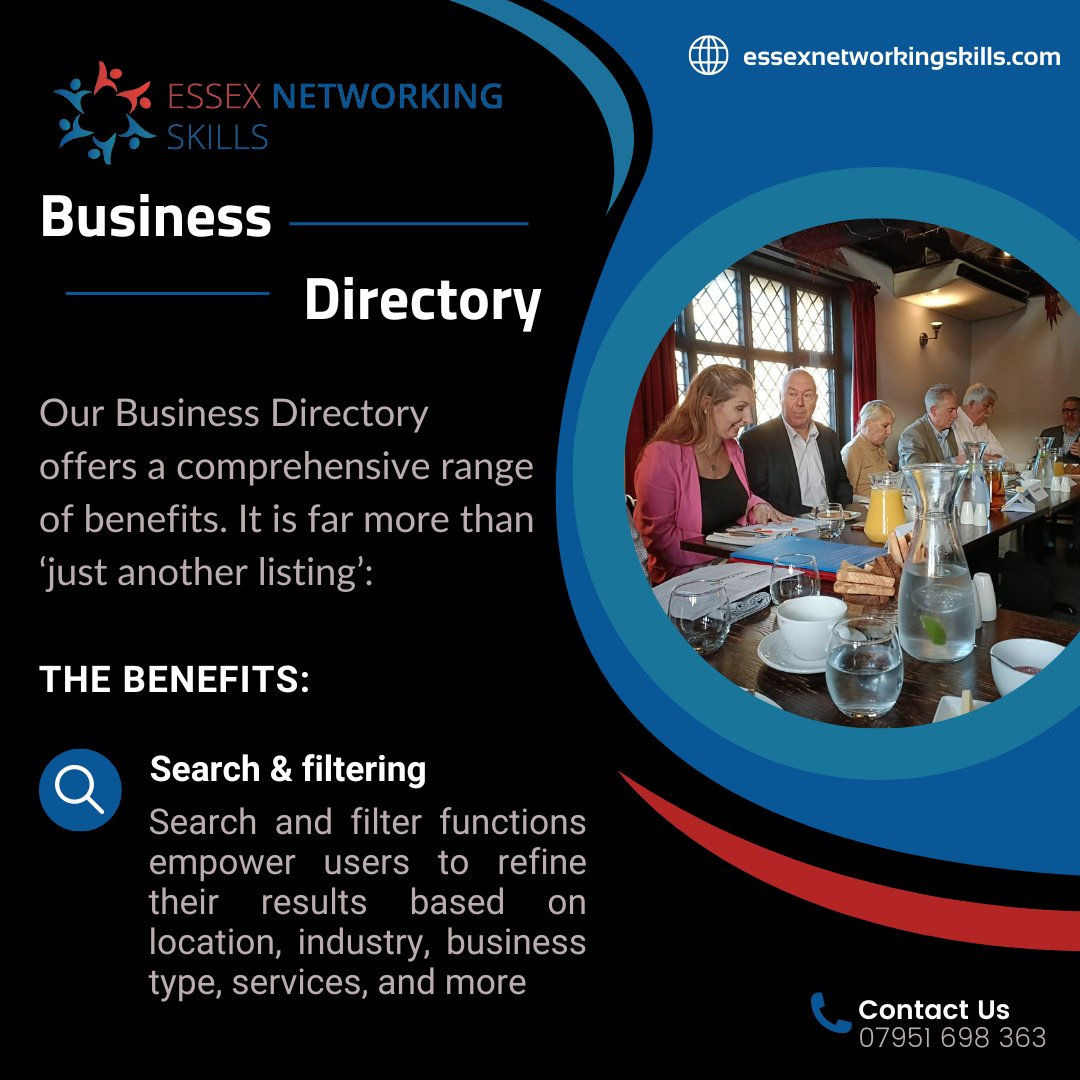 Discover the Value: Explore the Benefits of our Business Directory!

mark@essexworkskills.co.uk
07951698363

#businessesinsuffolk #networkmarketing #marketingskills #ENS #Businessdirectory #contactus #networkmeeting #networkingessex #businessconnections #networkingevent