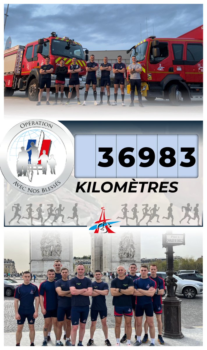 [#ANB] 🏃

Actuellement, la BSPP comptabilise 36 983 kilomètres parcourus avec un seul objectif : honorer et soutenir les blessés des Armées. 💪🇫🇷

#CohésionDéfense #AvecNosBlessés