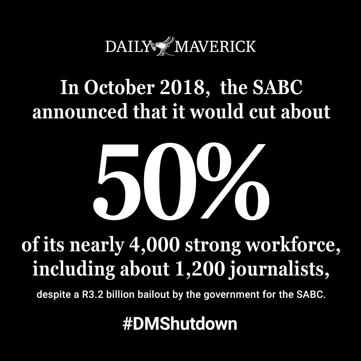 dailymaverick's tweet photo. #DMShutdown: The facts.
Know more. Know better.
Only with good journalism.
Visit our website to support journalism: https://t.co/19riMrK1Ow https://t.co/zzv7tlXJdX