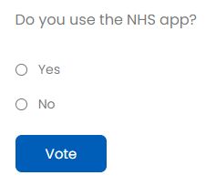 New poll ⭐Do you use the #NHS #app?

Vote on this week's poll at ⭐ networks.nhs.uk