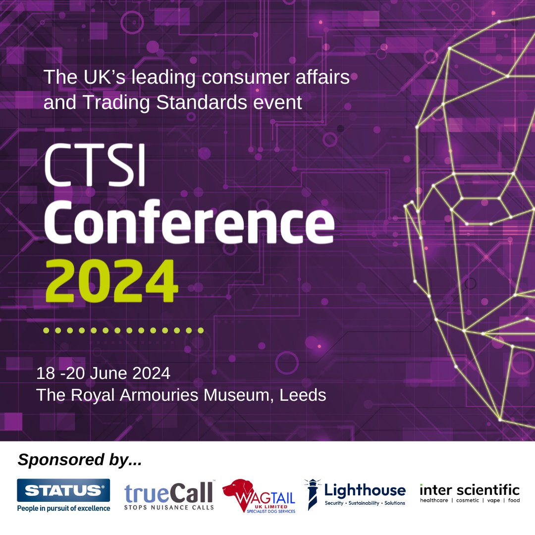 Less than 60 days until CTSI Conference 2024🙌 We have a packed agenda with seminar sessions from @CMAgovUK, @foodgov, @BTHA and more. Register at: ow.ly/2bRi50Rjs2S #CTSIConference #TradingStandards #ConsumerAffairs