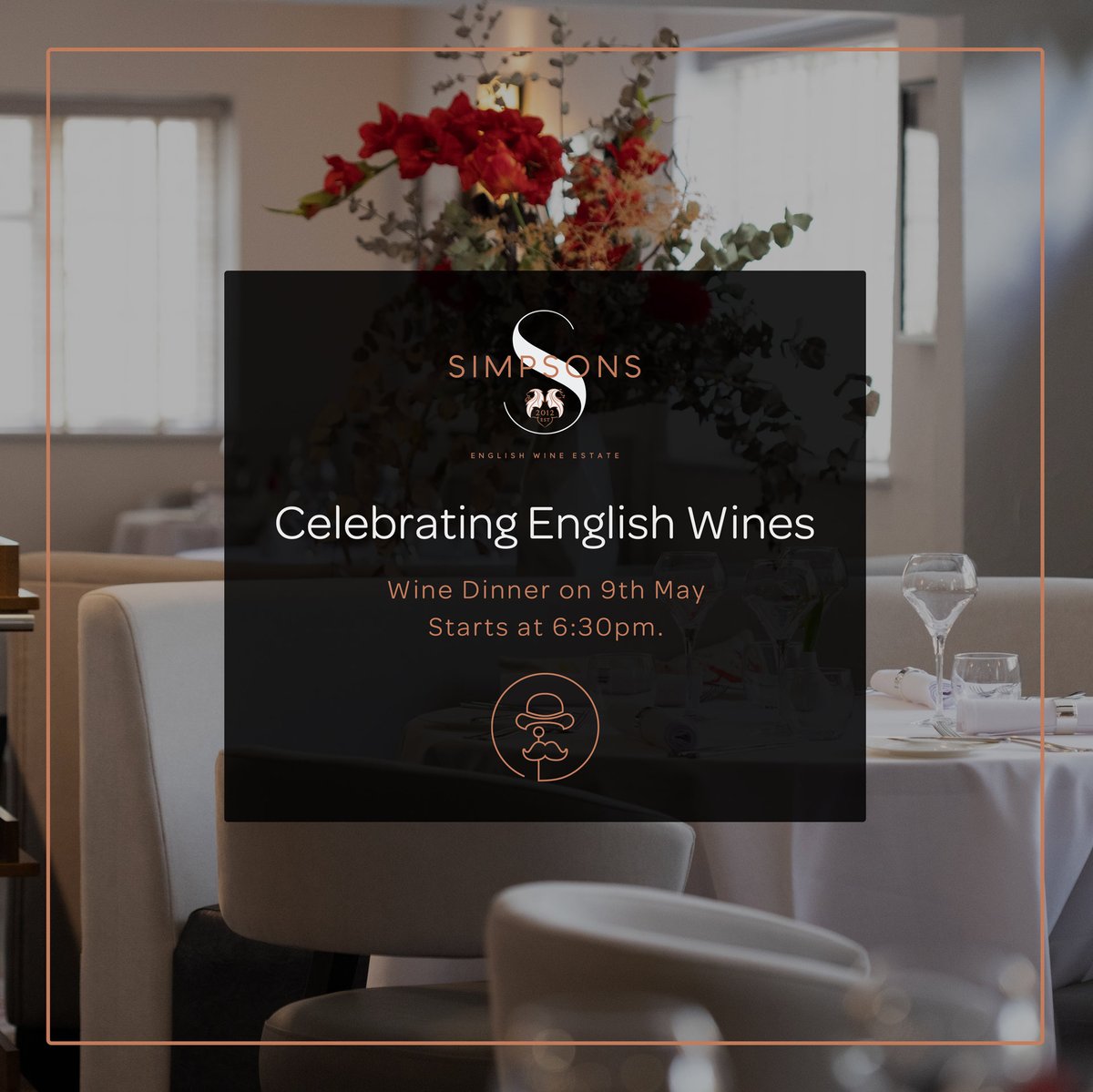 We've partnered with @Simpsonswine and <a href="/hnwines/">Hallgarten & Novum Wines</a> to celebrate amazing English wines at a truly luxurious evening on Thursday 9th May 🍷.
Enjoy four delicious courses with wine pairings and discover more about British wine.
9th May, 6.30pm (£70pp)
Be Social - Be Heritage Social