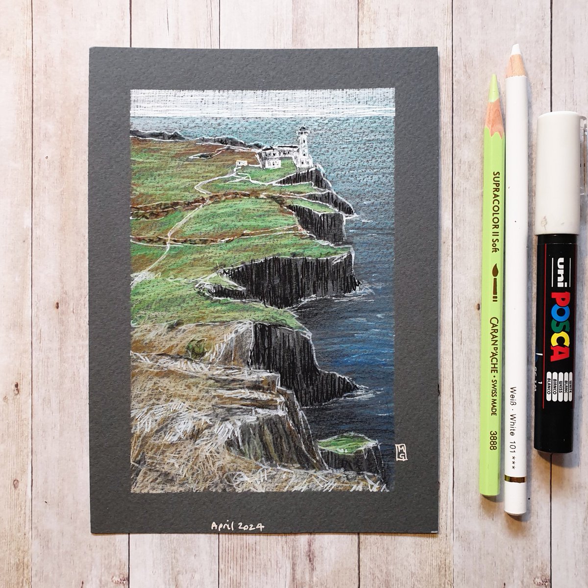 🔴This drawing is now sold, thank you. If you are interested in seeing or purchasing my art, I'd love you to visit my Etsy shop. *shop link in my profile #NeistPoint #IsleOfSkye #Scotland #Landscape #OriginalArt #drawing #TraditionalArt