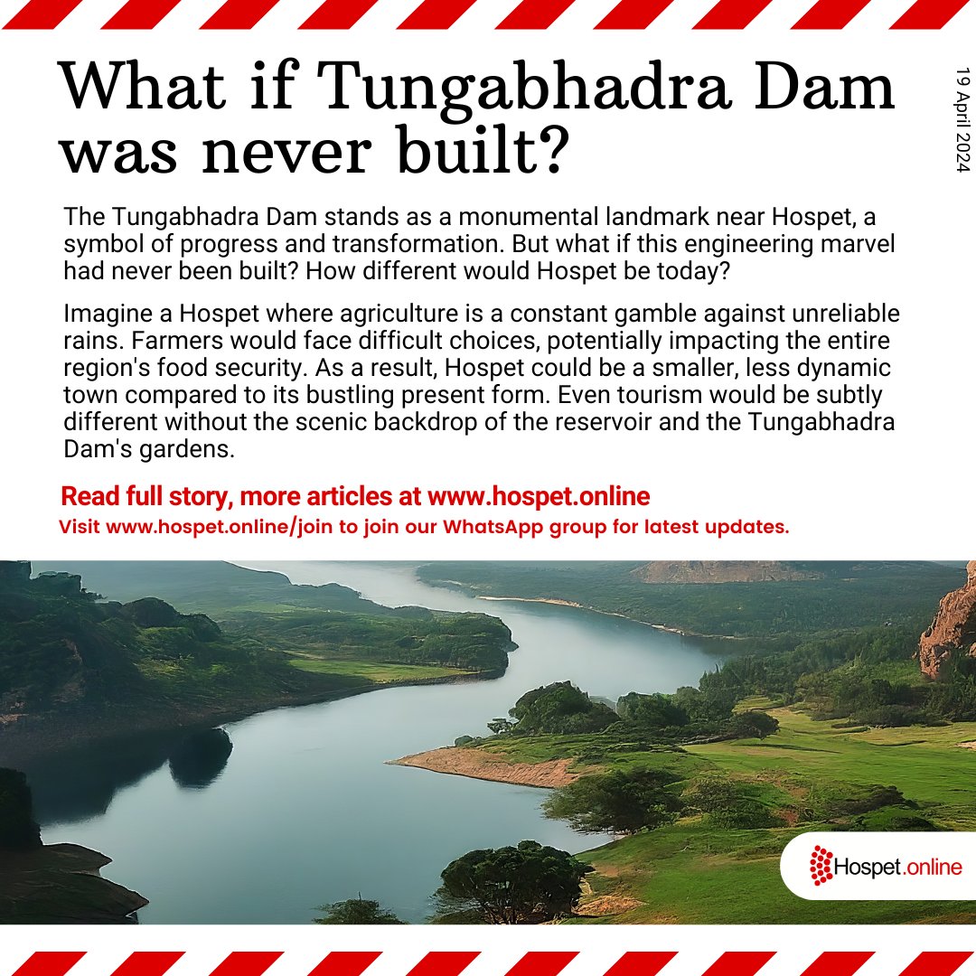 What if Tungabhadra Dam was never built? The Tungabhadra Dam stands as a monumental landmark near Hospet, a symbol of progress and transformation. But what if this engineering marvel had never been built? How different would Hospet be today? hospet.online/what-if-tungab…