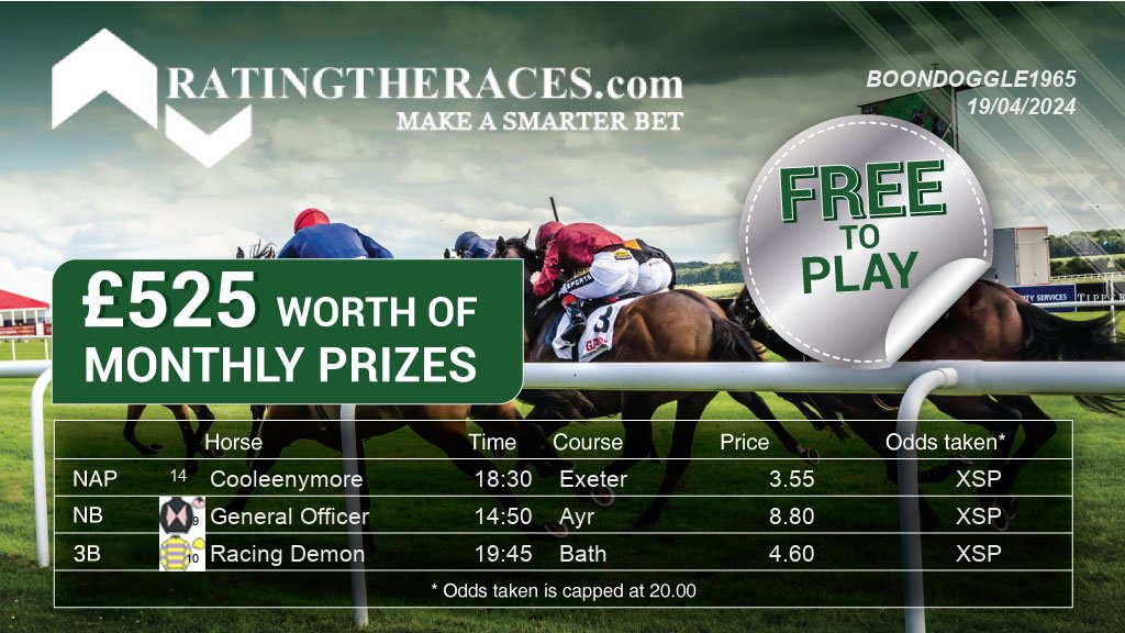 My #RTRNaps are: Cooleenymore @ 18:30 General Officer @ 14:50 Racing Demon @ 19:45 Sponsored by @RatingTheRaces - Enter for FREE here: bit.ly/NapCompFreeEnt…