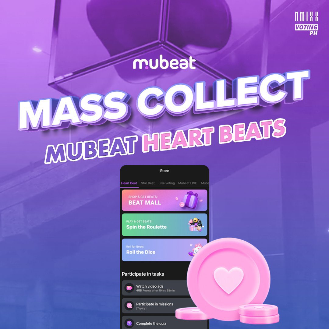 🚨MUBEAT Mass Collect Lets start to max collect early for upcoming comeback 1️⃣Watch 15 ads/acct *max 100 ads/device 2️⃣Answer quiz ✅x.com/mubeatanswers/… 3️⃣Click vids under 'Rewarded ads' *regain reward after 8hrs 🤖bit.ly/2qG2Y0T 🍎apple.co/3ip8GCm #NMIXX