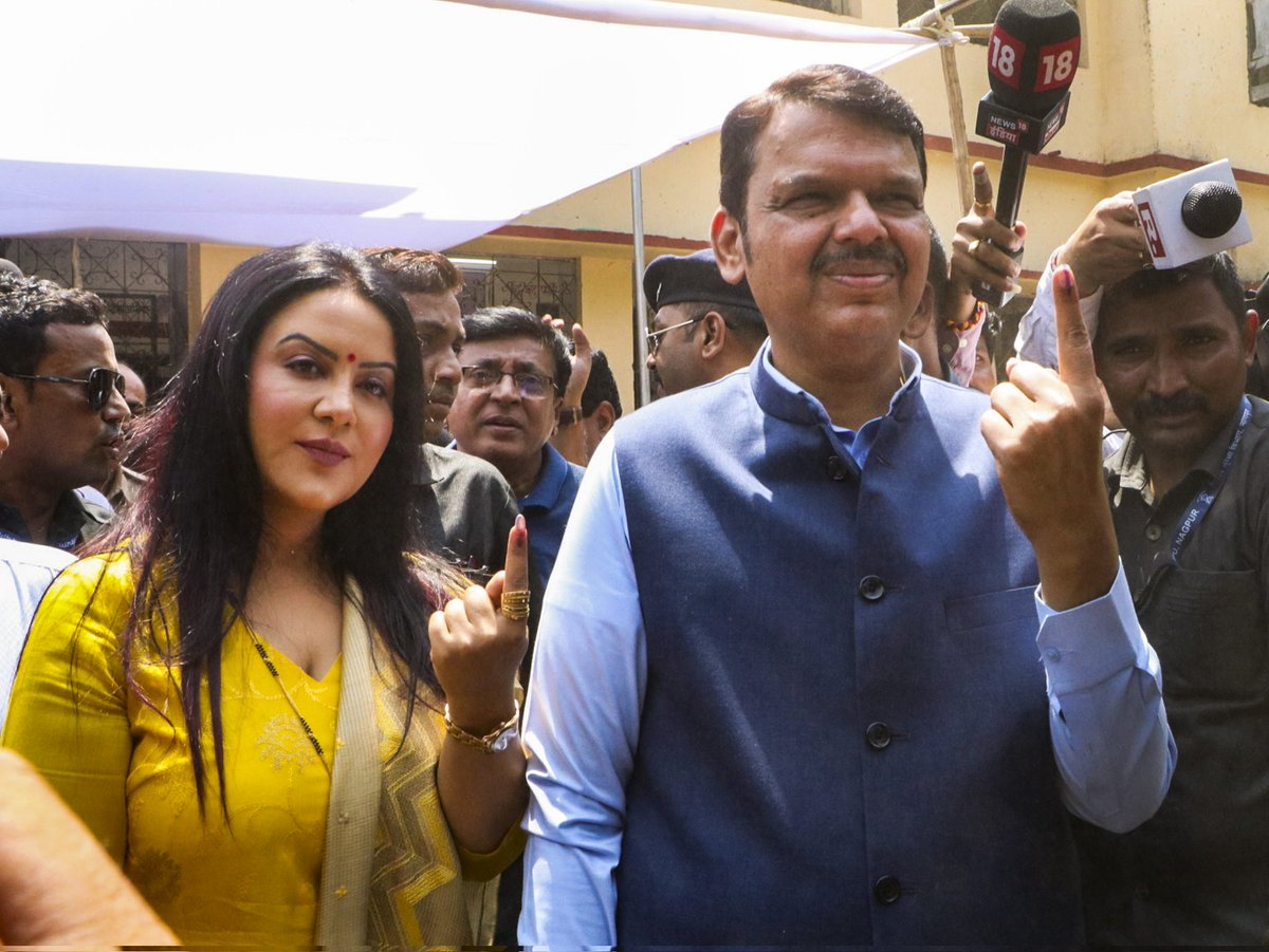 Devendra Fadnavis casts his vote in Nagpur.