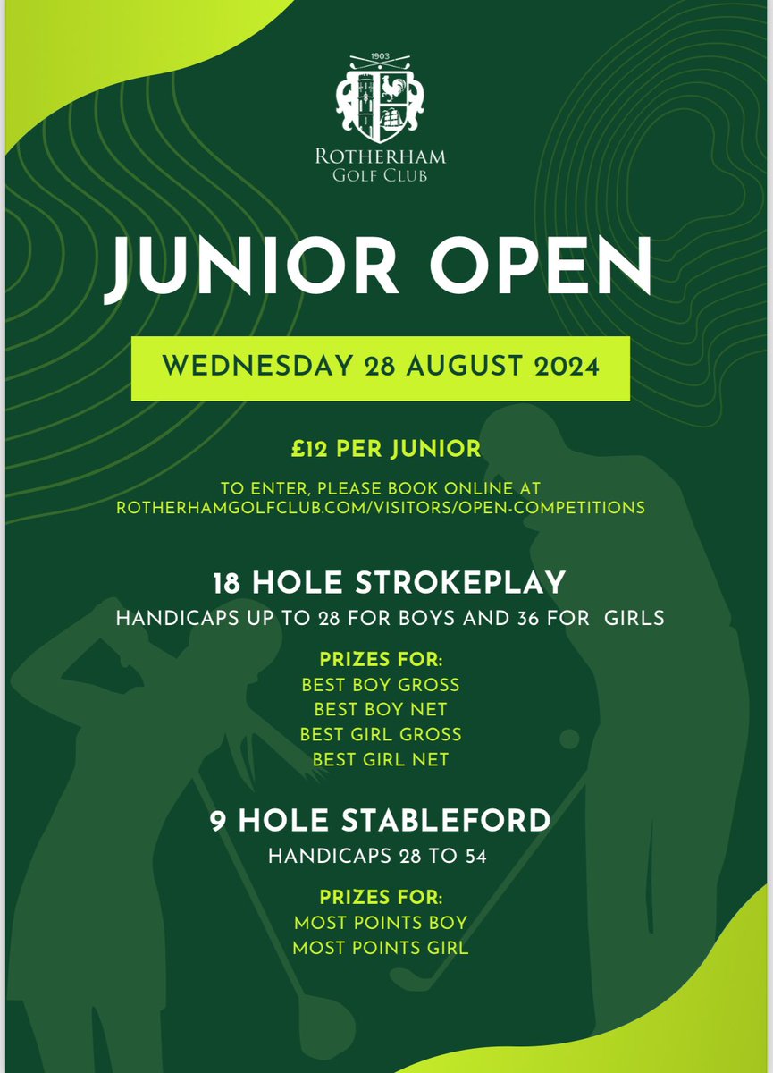 I will be running our junior open @rotherhamgc on the 28th of August, all entries via Rotherham Golf Club website @RGCproshop1 @SheffGolfUnion