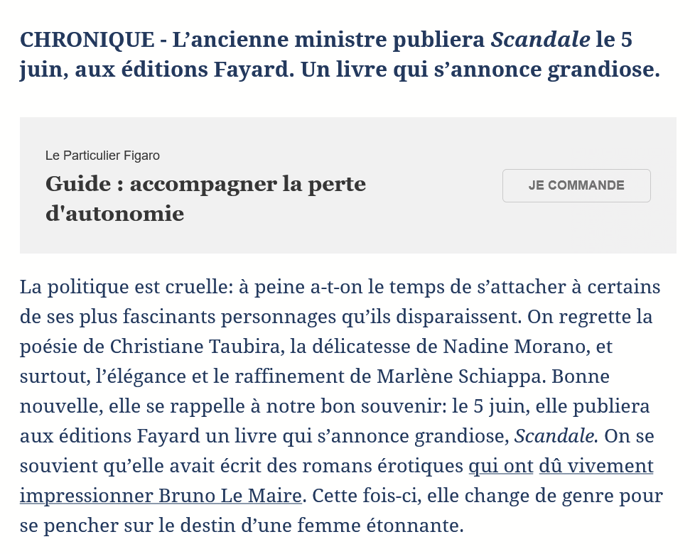 Dernier Roman de Marlène Schiappa...😂😂😂😂😂
Le journaliste du Figaro est taquin !