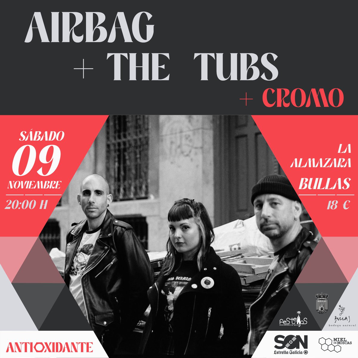 ¡NOVEDAD!

@_the_tubs_ (UK) confirmados para el 9 de noviembre. Primera banda internacional para Antioxidante. Actuarán junto a @mondoairbag y Cromo.
 
🗓️ Sábado 9 de noviembre
🏛️ La Almazara, Bullas

👨‍🎤 AIRBAG
🧑‍🎤 THE TUBS
👨‍🎤 CROMO

Entradas a la venta: wegow.com/es/conciertos/…