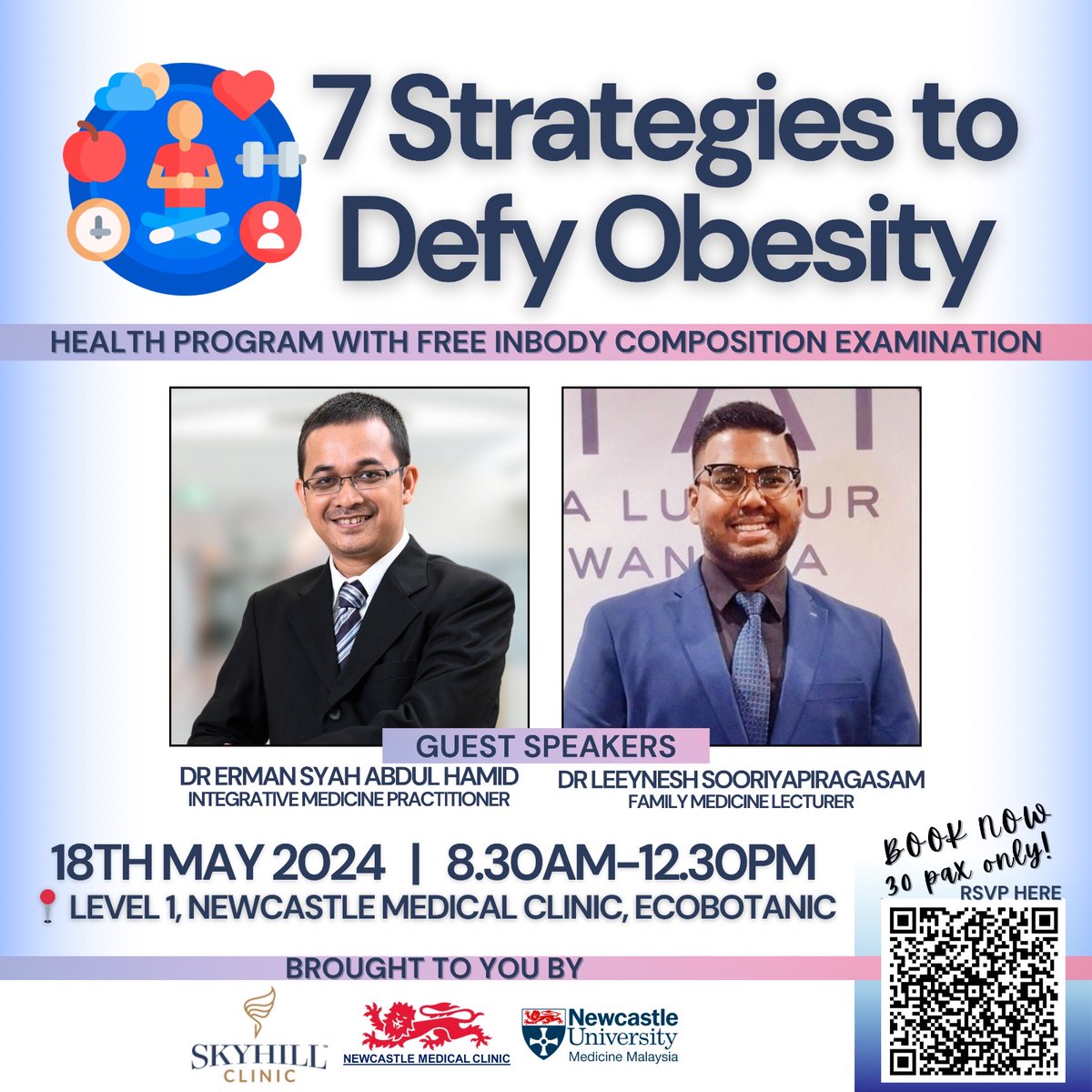 Join us for a special health talk! Newcastle Medical Clinic and Skyhill Clinic are teaming up to bring you '7 Strategies to Defy Obesity,' complete with a free InBody Composition Examination. Register here: forms.office.com/e/FhSfJdCbmr