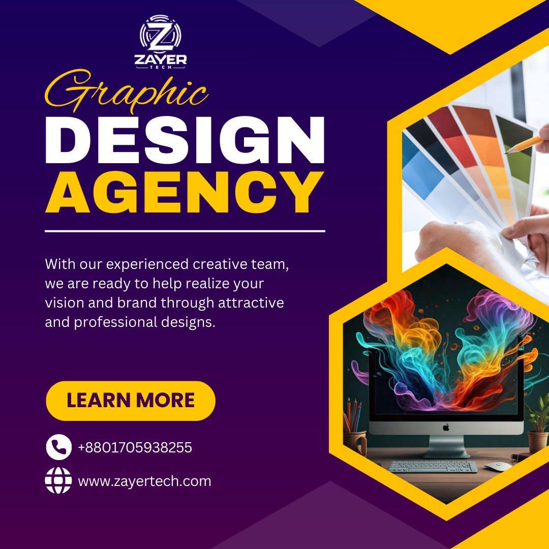 ZayerTech's tweet image. Elevate your brand with Zayer Tech&apos;s cutting-edge graphic design expertise! 💻 From sleek logos to stunning visuals, our talented team crafts designs that captivate and inspire. Ready to stand out in the digital landscape? Let&apos;s bring your vision to life! #ZayerTech