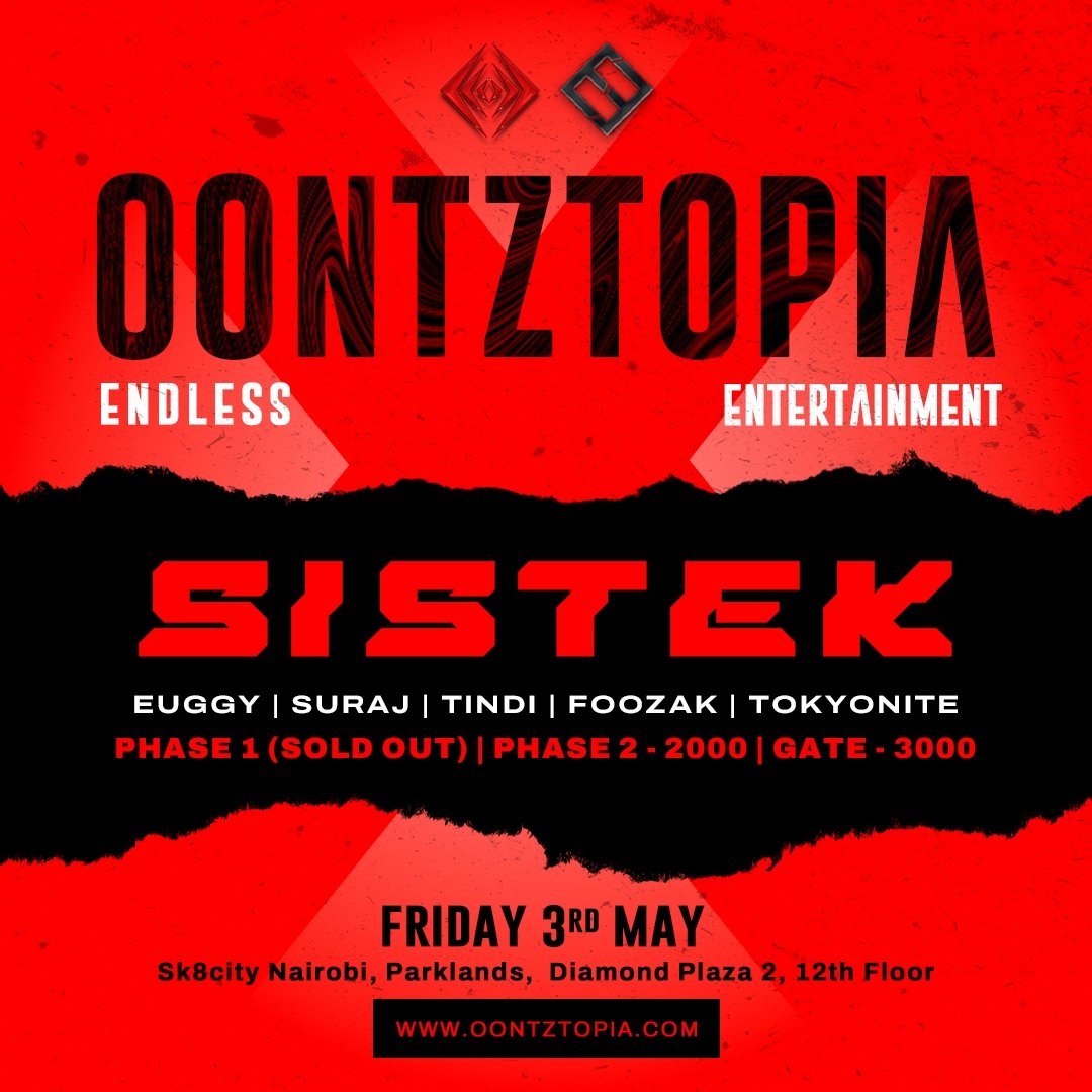 Oontz is a lifestyle - the music will take you on a spiritual journey into realms you never thought possible! See you on 3rd May <a href="/Sk8cityNairobi/">Sk8city Nairobi</a>

#SistekInKenya
Tupatane Oontztopia
SK8 City 3rdMay