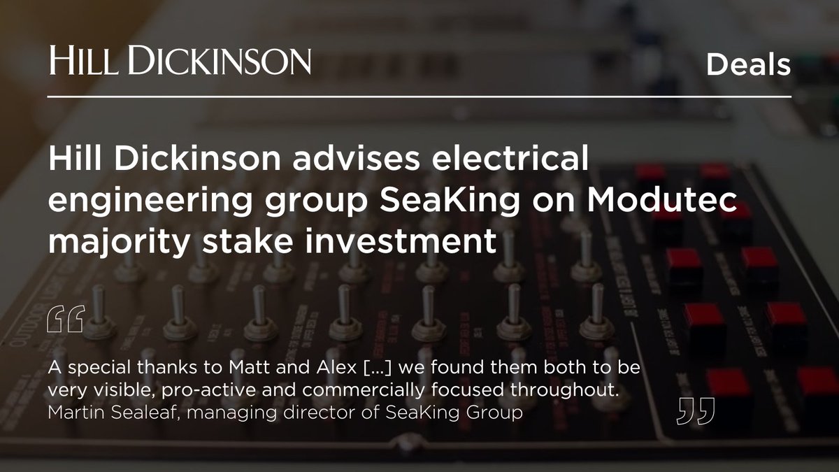 We're pleased to have advised @SeaKingGroup on securing investment from Modutec, a specialist in the repair, conversion and newbuild of marine and offshore living quarters and technical buildings. Partner Matt Noon and senior associate Alex Thow of our Liverpool Corporate team…