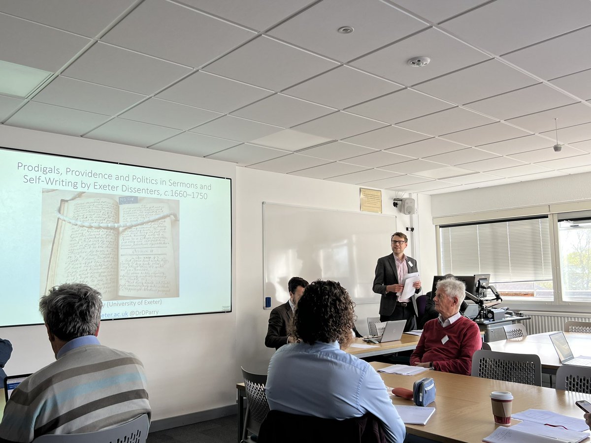 Always great to hearse @DrDParry to talk about southwestern dissenters and his paper is about “prodigal, providence and politics in sermons and self-writing by Exeter dissenters, c. 1666–1750” @WritingExeter