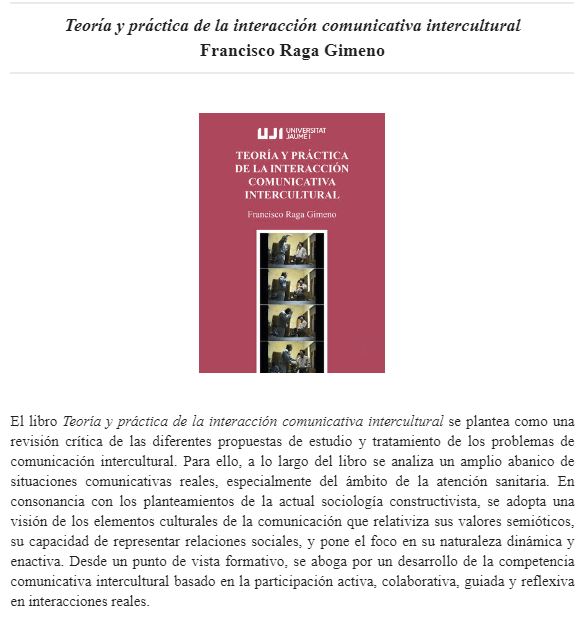 📢Coloquio y presentación de libro "Comunicación intercultural en la atención sanitaria: propuestas desde la mediación" por Dora Sales, Roberto Ortí, Mara Morelli, Francisco Raga Gimeno.
📆24 de abril de 2024, 17 h
📍Sala de Grados Germà Colón y online: bit.ly/3JiwYHQ