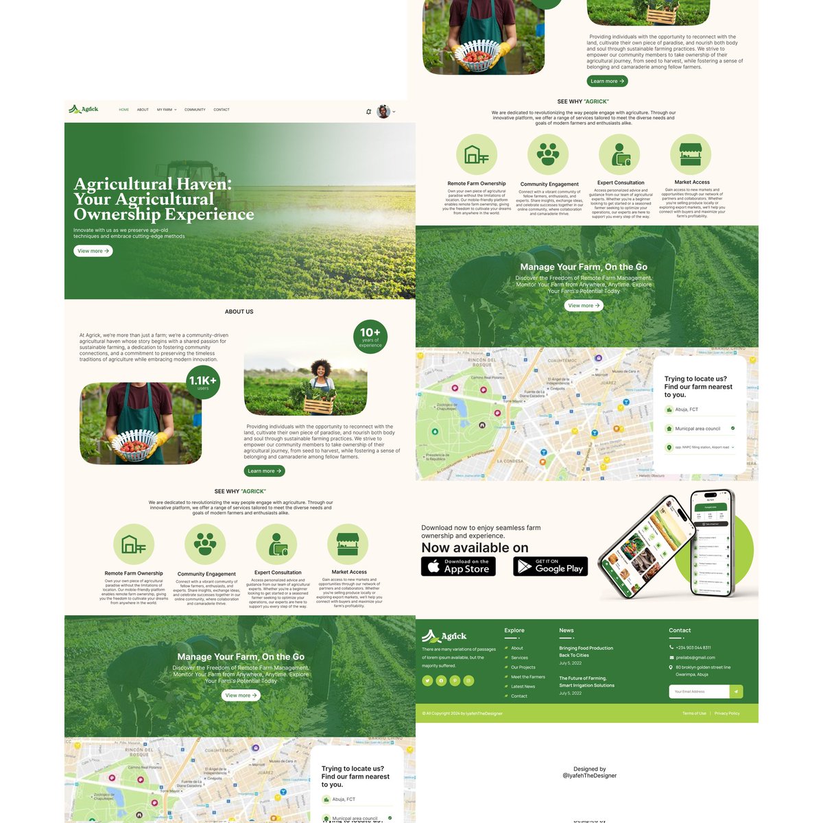 Agrick is a company that aims at helping individuals own and manage farm regardless of distance. 

This is a landing page web design
What are your thoughts on this?