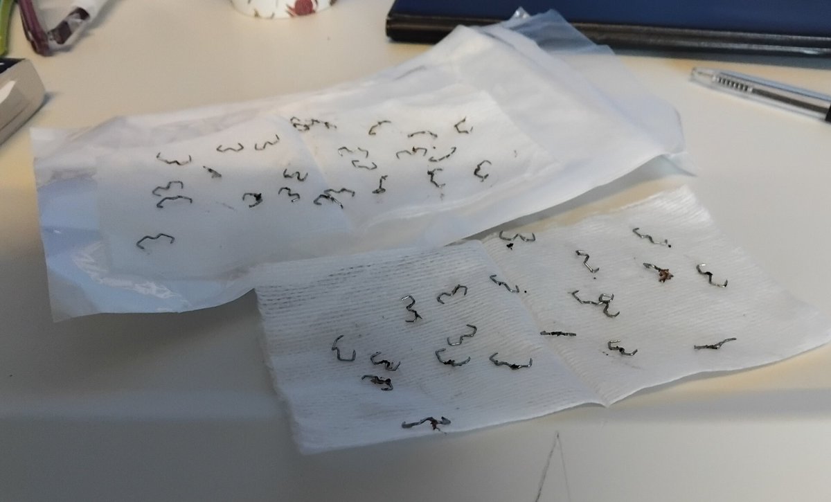 I had all my metal staples out and some before I left Wellington Hospital.  About 6 then and 44 staples out at one go before I went home in Wanganui. Gawd it hurt. Apparently I am a brave lady