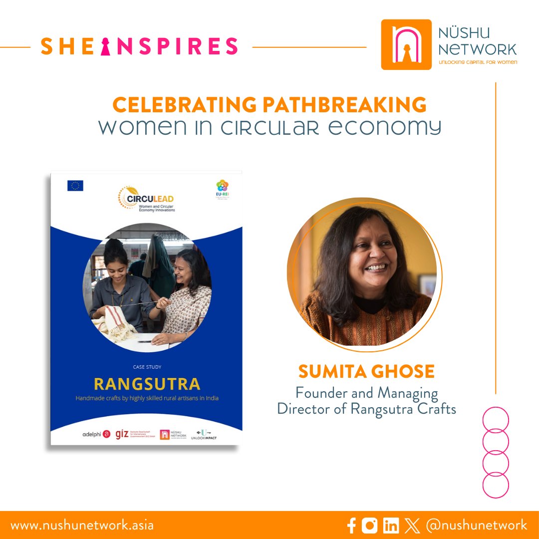 #SheInspires

'𝐖𝐨𝐦𝐞𝐧 𝐚𝐥𝐬𝐨 𝐩𝐥𝐚𝐲 𝐚𝐧 𝐢𝐦𝐩𝐨𝐫𝐭𝐚𝐧𝐭 𝐫𝐨𝐥𝐞 𝐢𝐧 𝐩𝐫𝐨𝐦𝐨𝐭𝐢𝐧𝐠 𝐚 𝐜𝐢𝐫𝐜𝐮𝐥𝐚𝐫 𝐞𝐜𝐨𝐧𝐨𝐦𝐲.' – Sumita Ghose, Founder of Rangsutra Crafts, a community-owned handmade crafts company empowering rural artisans in India.