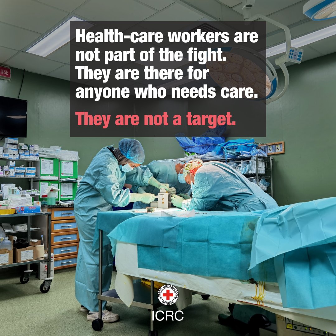 Healthcare workers save lives. Under international humanitarian law, hospitals, healthcare workers, and ambulances must be allowed to perform their crucial roles.