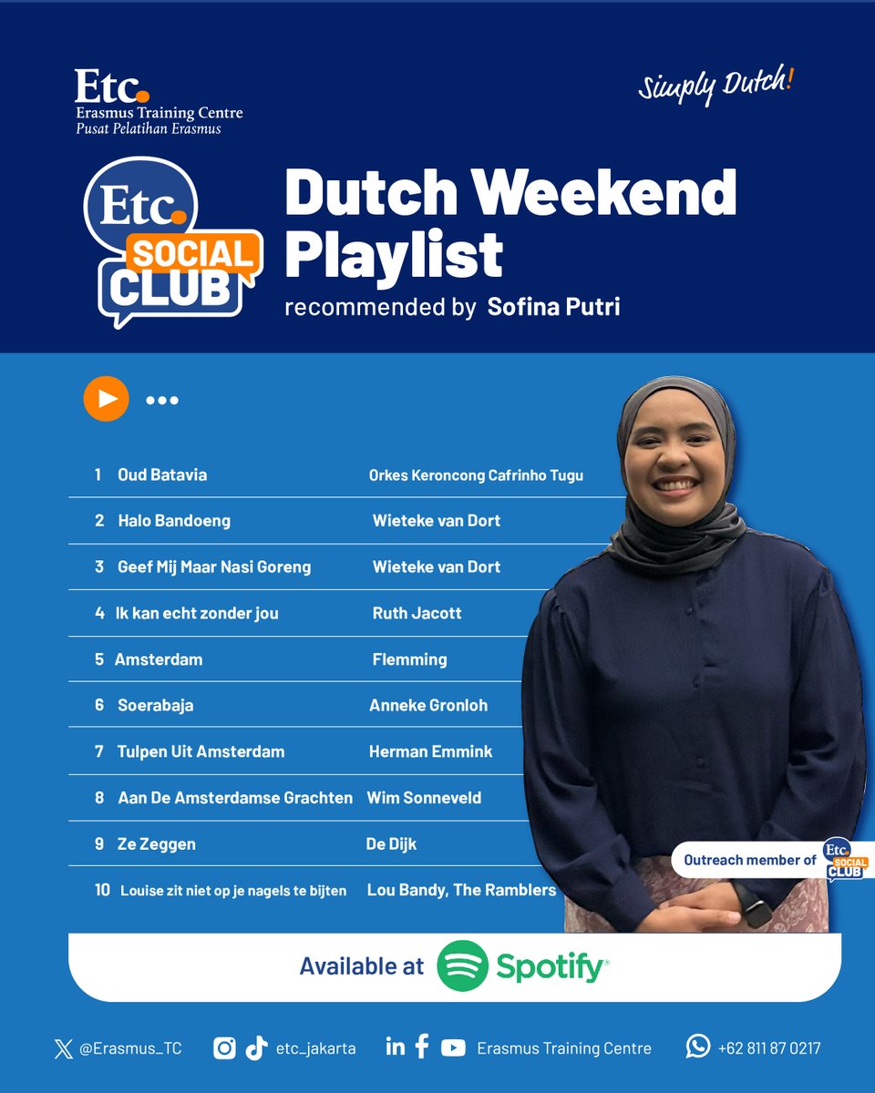 Check out our Dutch Weekend Playlist curated by Sofina Putri from ETC Social Club Outreach team member! 10 Dutch songs to groove to and enjoy this weekend. En fijne weekend! 🎶