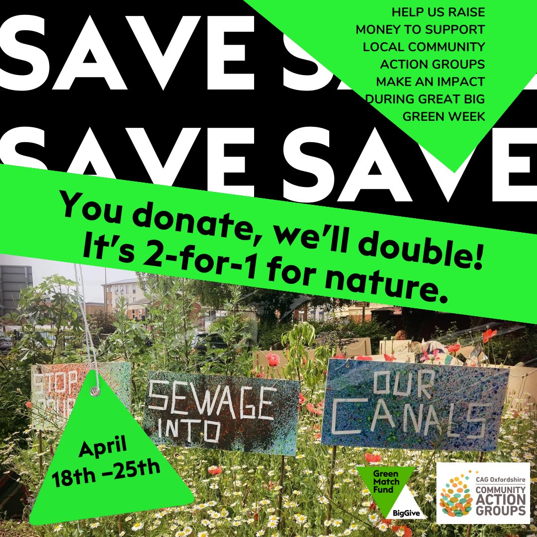 IT'S LIVE!! @BigGive #GreenMatchFund double donation fundraiser that is! We're taking part once again to raise money to support local #Oxfordshire Community Action Groups to deliver events and activities during #GreatBigGreenWeek. Donate here: donate.biggive.org/campaign/a0569…