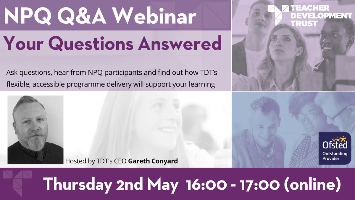 Thinking about completing an NPQ next year? Join TDT's NPQ QA webinar 2.5.2024. Sign up: shorturl.at/hnvY1 @LEADTSHub @TeacherDevTrust
