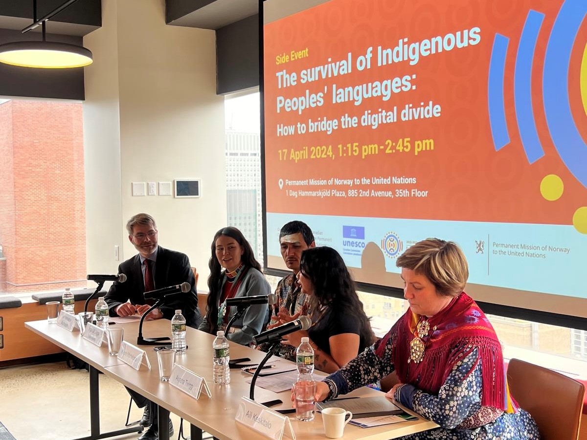 ILDecade's tweet photo. The intersections between #IndigneousLanguages and #DigitalTechnology were discussed during our #UNPFII side-event! Speakers shared their expertise on opportunities the digital domain offers to indigenous languages, and the #IDIL Ad-Hoc Group on Digital Equality was launched! https://t.co/115HK0nkVi
