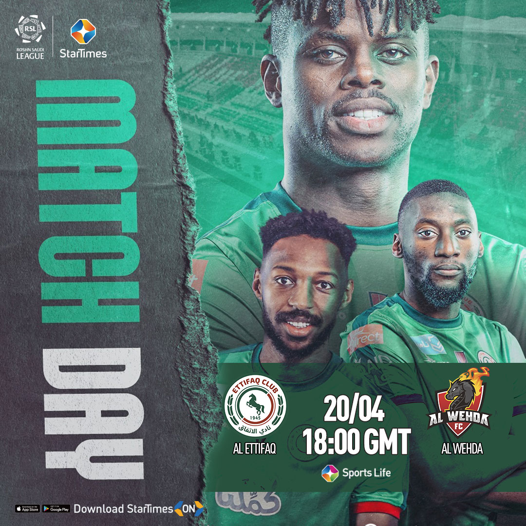 𝗥𝗢𝗦𝗛𝗡 𝗦𝗔𝗨𝗗𝗜 𝗟𝗘𝗔𝗚𝗨𝗘 𝗠𝗗𝟮𝟴

Al Ettifaq 🆚 Al Wehda

Showing live tonight at 6:00 pm  on StarTimes Sports Ch 243 & StarTimes ON App 📲 bit.ly/464MxvT

#SaudiLeague #saudi #AlEttifaq #Alwahda #CristianoRonaldo #saudifootball #StarTimesSports #StarTimes