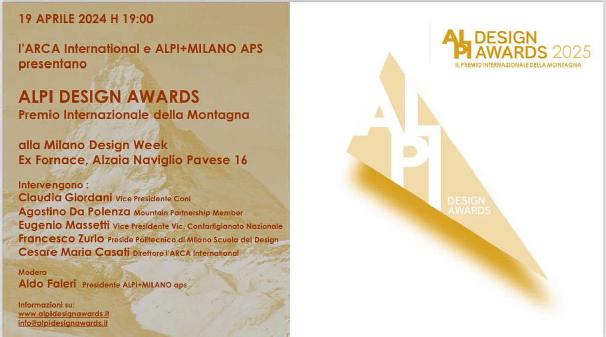 Appuntamento da non perdere nel contesto della #Milano #DesignWeek Stasera Alpi Design Award con il nostro Presidnete <a href="/Roccafranca/">Eugenio Massetti</a> Eugenio Massetti 
<a href="/confartigianato/">Confartigianato</a>