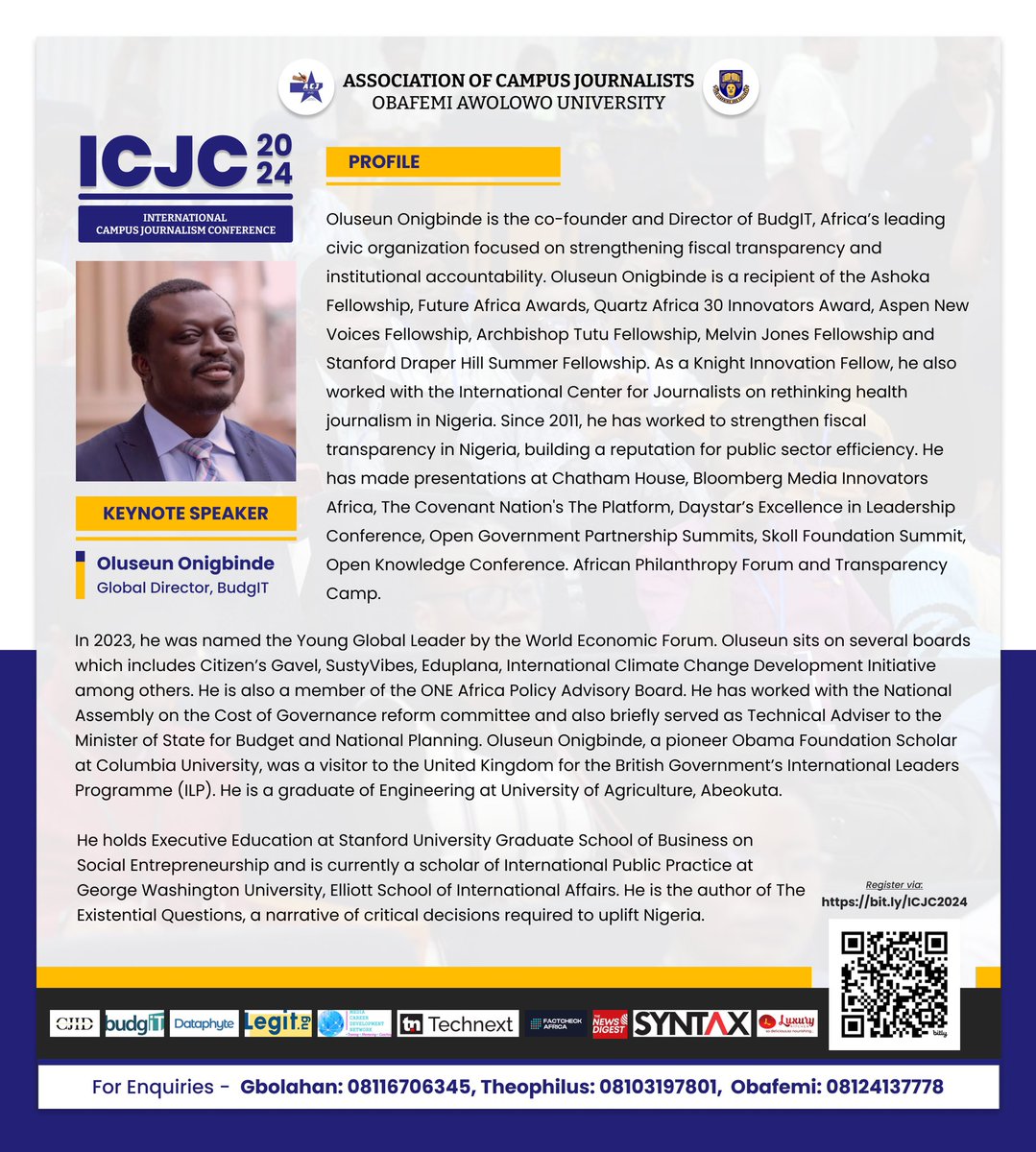 💥 2024 INTERNATIONAL CAMPUS JOURNALISM CONFERENCE Meet our Keynote Speaker for the 2024 International Campus Journalism Conference. Registration Link: bit.ly/ICJC2024 Attendance is free but Registration is compulsory! Register and be there!