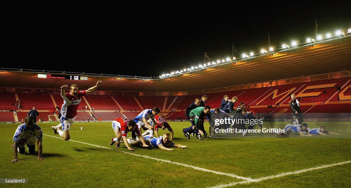 The Nuneaton Borough players savour their trip to the Riverside as they lose to Middlesbrough during the FA Cup Third Round Replay match between Middlesbrough and Nuneaton Borough (2006)