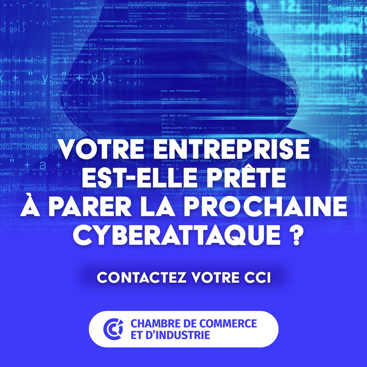 🔵 Votre #entreprise est-elle prête pour faire face à une #cyberattaque ? Contactez votre #CCI pour en savoir + 👉 cci.fr/actualites/cyb… #cyberattacks #cybercrime @Economie_Gouv