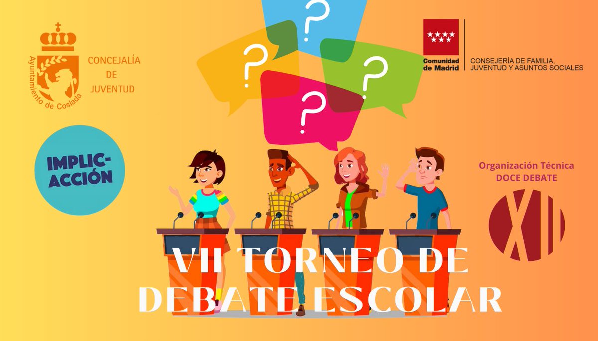 📌 🆕 Del 22 al 25 de abril se celebra en #Coslada el VII Torneo de Debate Escolar con la organización técnica de <a href="/docedebate/">DOCE: Escuela de Oratoria</a>. Participan equipos del IES Antonio Gaudí, <a href="/iesgarciaberlan/">IES Luis García Berlanga (Coslada)</a>, <a href="/IES_M_Falla/">IES Manuel de Falla</a>, y  <a href="/iesmmoliner/">IES María Moliner</a>

ℹ️ Info ⤵️

#Cidaj #OficinaJoven

redjovencoslada.es/torneo-debate-…