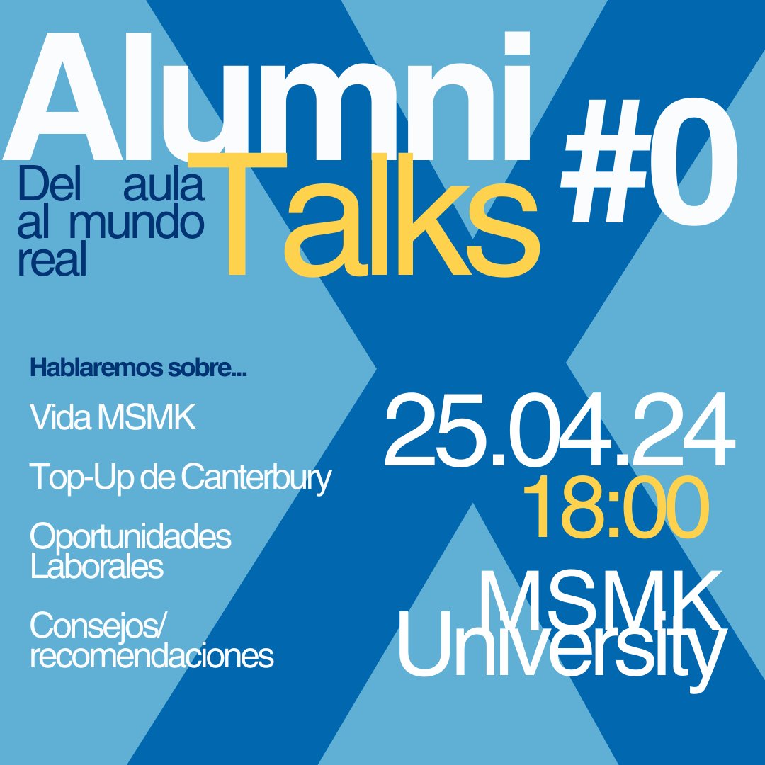 MSMK_'s tweet photo. ¡Prepárate para dar el salto del aula al mundo real con nuestra charla "Alumni Talks" ! 📆 🌟 
Jesús Toledo y Sofia López compartirán sus experiencias y conocimientos valiosos que te ayudarán a navegar con éxito tu carrera profesional.
https://t.co/DbsU0od1FQ https://t.co/hyGrD7SWtU
